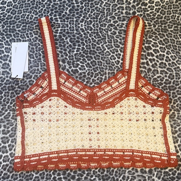 Jason Wu Rust And Cream Crochet Crop Top Striped Geometric Scallop Size 4 NWT - Picture 5 of 11